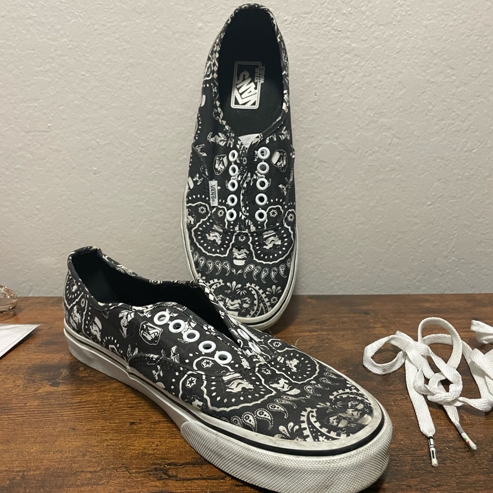 Star Wars Stormtrooper Black & White Paisley Pattern Unisex Vans Sneakers - Picture 6 of 14